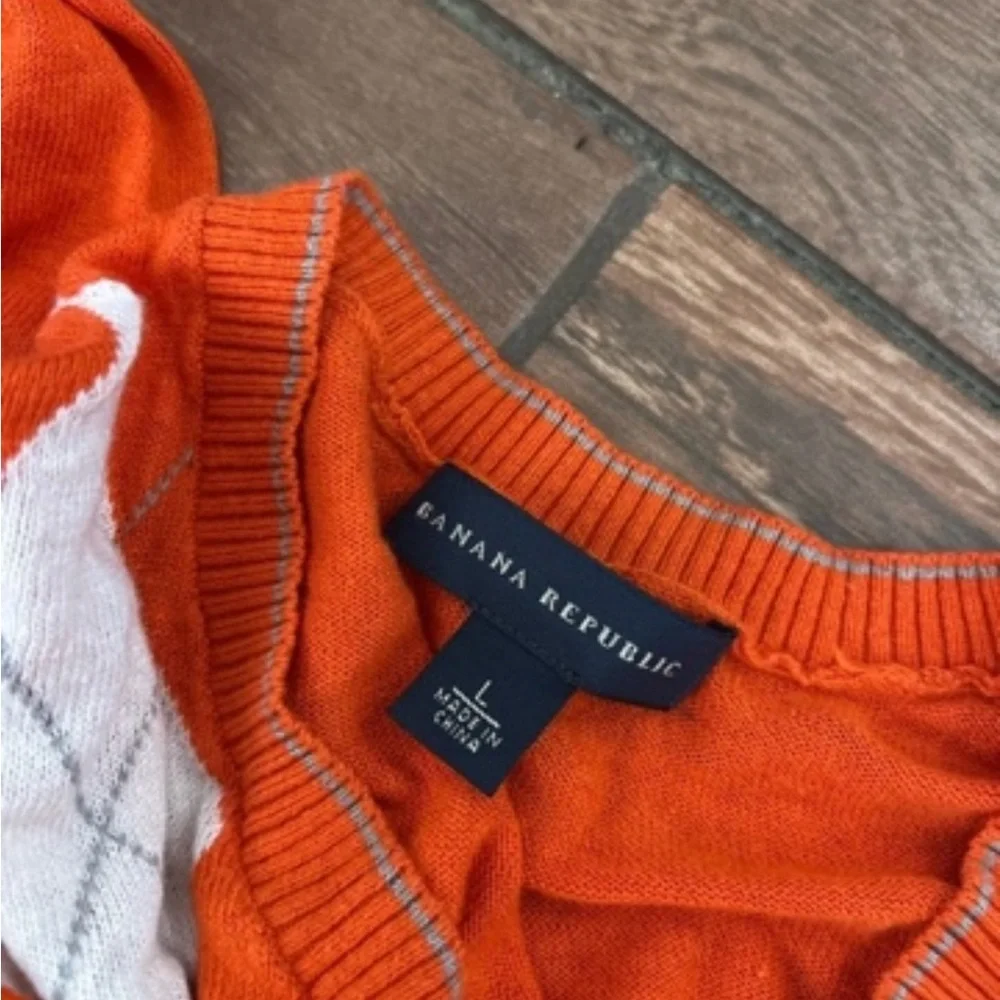 Banana Republic Orange Sweater with White Argyle Detail